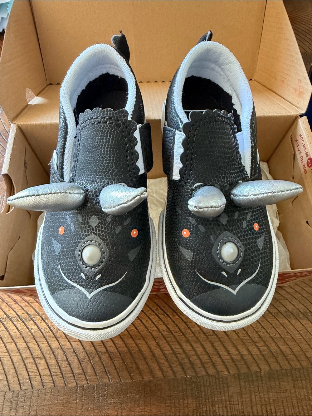Vans Kids Black Rhino Slip-On Sneakers with Silver Horn Accents